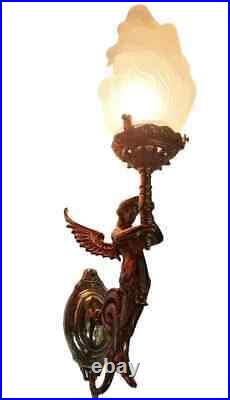 Antique Vintage Art Deco Nouveau Brass Mermaid Wall Sconces Fixture Light Lamp