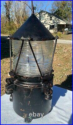 Antique Vintage Brass Lovell U. S. Light House Service Light Ship Glass Light