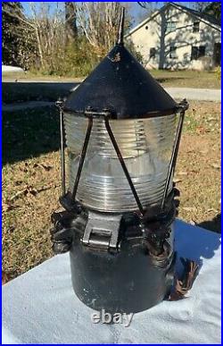 Antique Vintage Brass Lovell U. S. Light House Service Light Ship Glass Light