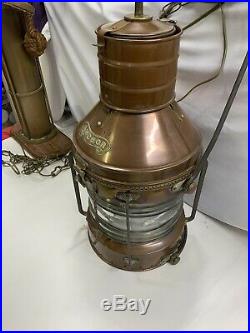 Antique/Vintage Brass XL 20 Tall NAUTICAL ANCHOR Ship Light with Globe Electric