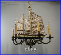 Antique Vintage Bronze Chandelier 6 Light Ship Boat Nautical Ceiling Fixture