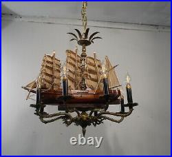 Antique Vintage Bronze Chandelier 8 Light Ship Nautical Ceiling Fixture Lamp