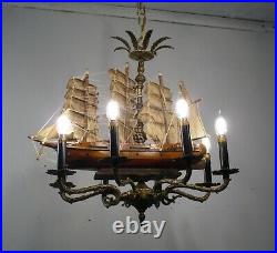 Antique Vintage Bronze Chandelier 8 Light Ship Nautical Ceiling Fixture Lamp