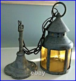 Antique Vintage Hanging Porch Ceiling Light Lamp, Nautical Look, Slag Glass