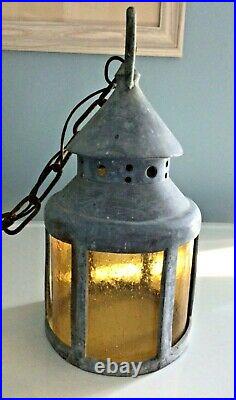 Antique Vintage Hanging Porch Ceiling Light Lamp, Nautical Look, Slag Glass