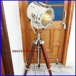 Antique Vintage Mid Century Search light Shade Lamp Timber Tripod Floor Lamp