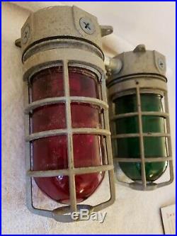Antique Vintage Red and Green Glass Jar Nautical Maritme Boat Ship Lights