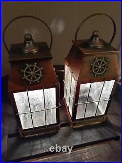 Antique/Vtg Copper Nautical Lantern Light Sconces Fixture/Lamp, Set-Pair, Mid C