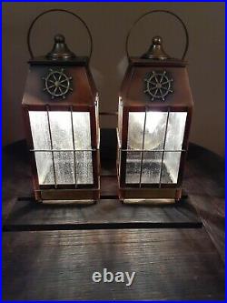 Antique/Vtg Copper Nautical Lantern Light Sconces Fixture/Lamp, Set-Pair, Mid C
