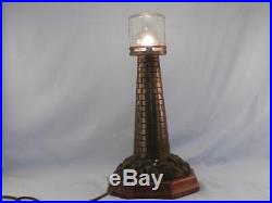 AntiqueVintage c1930 Solid BRONZE Metal Coastal LIGHTHOUSE Table lampLightVGC