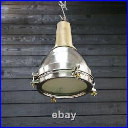 Authentic Vintage Nautical Stainless Steel & Brass Pendant/Ceiling/Hanging Light