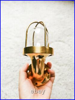 Authentic Vintage Petit Swan Neck Bulkhead Brass Wall Sconce / Cage Light