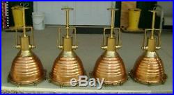 Beautiful Lot Of 4 Vintage Copper Brass Wiska Hanging Pendant Beehive Lights