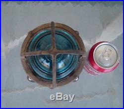 Beautiful Teal Blue Vintage Ship's Helicopter Pad Nautical Ceiling Deck Light