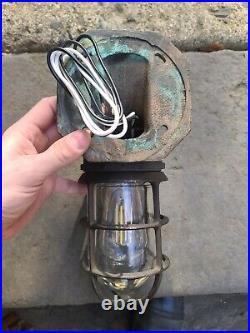 Beautifully Aged Antique Brass Explosion Proof Light Fixture Weathered Patina