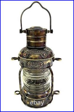 Brass Antique Finish Anchor Oil Lamp Vintage Maritime Ship Lantern Boat Light