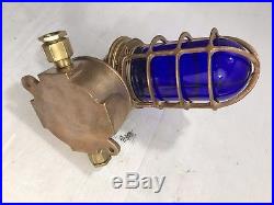 Brass Ship Light Solid Brass Fixture Cobalt Blue Vintage Nautical OCEANIC 9LBS