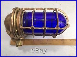 Brass Ship Light Solid Brass Fixture Cobalt Blue Vintage Nautical OCEANIC 9LBS