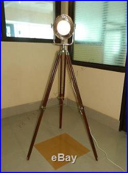 Chrome vintage industrial Tripod Floor Lamp Nautical SPOT LIGHT Floor LAMP