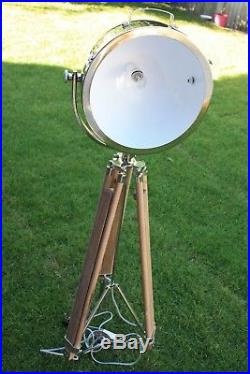 Classic Theatre Spot Light with Solid Wooden Tripod Floor Lamp Vintage Retro