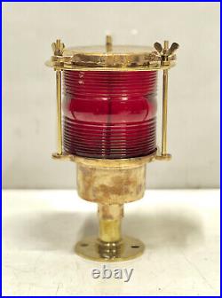 Cozy Vintage Brass Metal Post Mounted Maritime Electric Lamp Fixture Red
