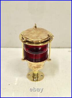 Cozy Vintage Brass Metal Post Mounted Maritime Electric Lamp Fixture Red