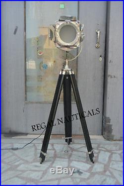 DESIGNER Chrome Nautical SPOT LIGHT Vintage Decor Industrial Tripod Floor LAMP