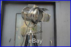 DESIGNER Chrome Nautical SPOT LIGHT Vintage Decor Industrial Tripod Floor LAMP