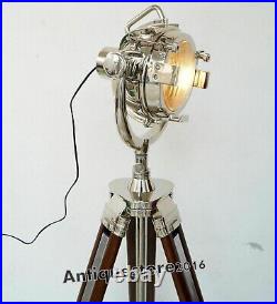 Designer Chrome Vintage Industrial Nautical Spot Light Tripod Floor Lamp