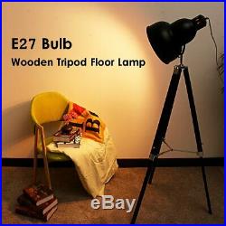 E27 Tripod Floor Lamp Nautical Spotlight Vintage Studio Wooden Light