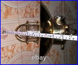 Ex Submarine Ship Old Brass Passage Ceiling Hanging Light Fixture with Big Shade