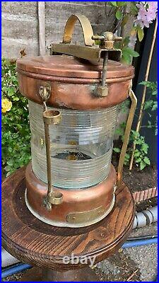 Fantastic Vintage Nautical Copper Brass Glass Boat Ship Light Lantern Clear (C1)