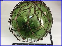 Fishing Float Buoy Ball Japanese Vintage Genuine Glass Dark Light Green NET 12in