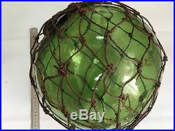 Fishing Float Buoy Ball Japanese Vintage Genuine Glass Dark Light Green NET 12in