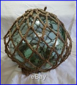 Fishing Float Buoy Ball Japanese Vintage Genuine Glass Light Green NET 12in