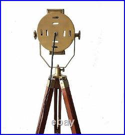 Floor Lamp Antique searchlight vintage brass design spotlight on tripod nautical
