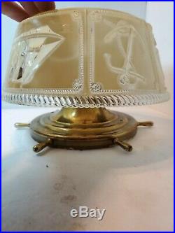 Flush Mount Light Fixture with Vintage Cast Nautical Shade Sailing Ship (BIN #63)