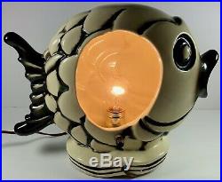 Htf Vintage Large Fish Tv Lamp Night Light Nautical Beach Decor MCM Pottery