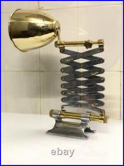 Industrial Antique Brass & Aluminum Stretchable Scissor Vintage Light Fixture