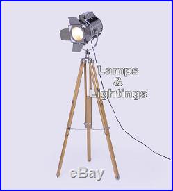 Industrial Nautical Vintage Designer Chrome Spot Light Tripod Floor Lamp