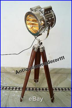 Industrial Vintage Designer Chrome Nautical Spot Light Tripod Floor Lamp Decor