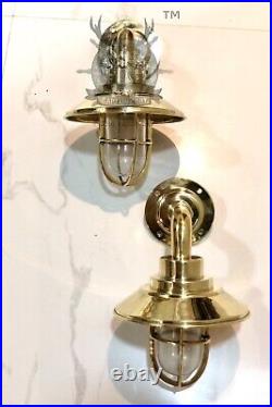 Interior/Exterior Décor Vintage Nautical Brass Swan Ship Wall Light with Shade