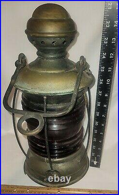 Large Old Vintage Nautical Brass Ships Lantern/light