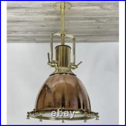 Large Smooth WISKA Copper and Brass Pendant Light