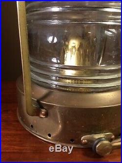 Large Vintage Brass ANCHOR Kerosene Ship Lantern, Deck Light, WORKS GREAT