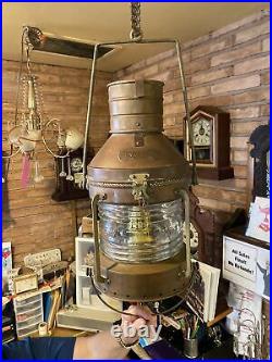 Large Vintage Brass Anchor Ship Oil Lantern Light Glass Chimney Single Wick