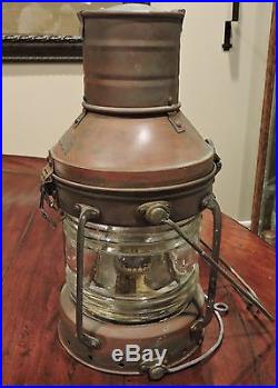 Large Vintage Brass Anchor Ship Oil Lantern Light Glass Chimney Single Wick NICE