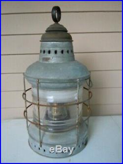 Large Vintage PERKO Galvanized Clear Fresnel Lens Marine Ship Oil Lamp Light