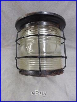 Large Vtg Nautical Porch Ceiling Light Fixture Thick Heavy Glass Shade 2365-16