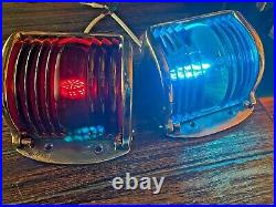 Lg. Pr. Wilcox Crittenden Hinged Cast Bronze Glass Running Lights New Wire/leds